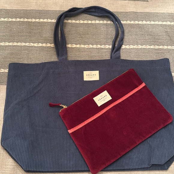 Sezane Handbags - Sezane Velvet Pouch + Corduroy Tote Bag NEW